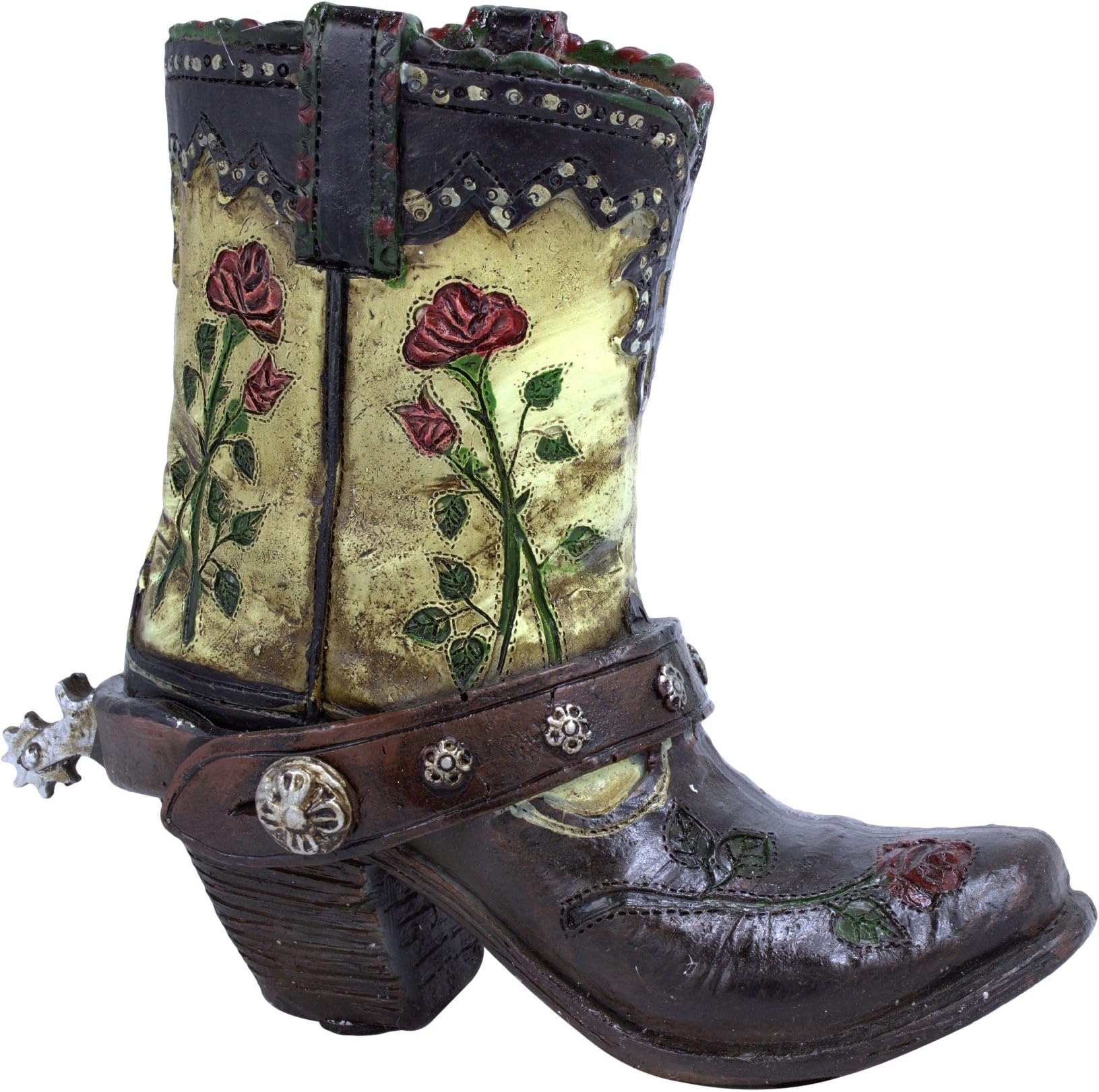 Sat'n Spurs Western Wear Country Small 4.5'' Boot Pencil Cup/Vase, Brown, cream, green, red
