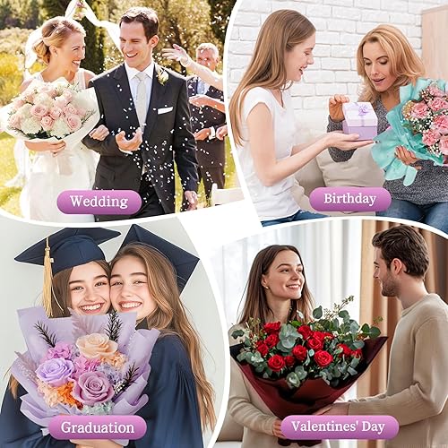 Miniatura 5 de REAXYZNN 20 hojas de papel de regalo de flores, papel de regalo floral impermeable con tarjetas para manualidades de bricolaje, suministros de