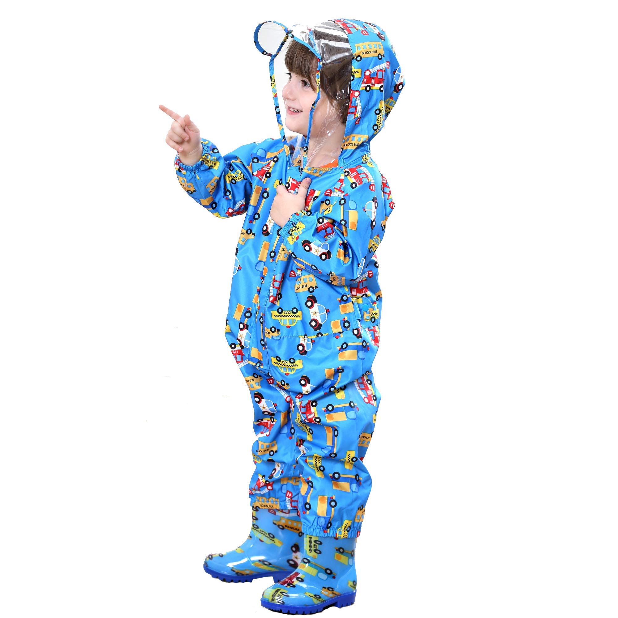 JinBei Kinder Regenmantel Mädchen Jungen Regenjacken Atmungsaktiv Wasserdicht Kapuze Leicht Regenanzug Einteilig Outdoor Regenponcho Overall Wandern Unisex Matschanzug Softshelljacke 1-10 Jahre
