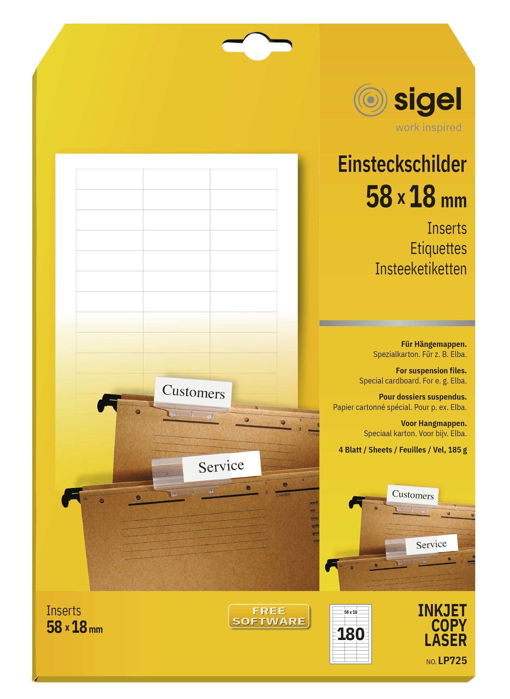 Sigel Lp725 Lot de 180 Étiquettes pour Dossiers Suspendus, 5,8 X 1,8 cm, 185 G