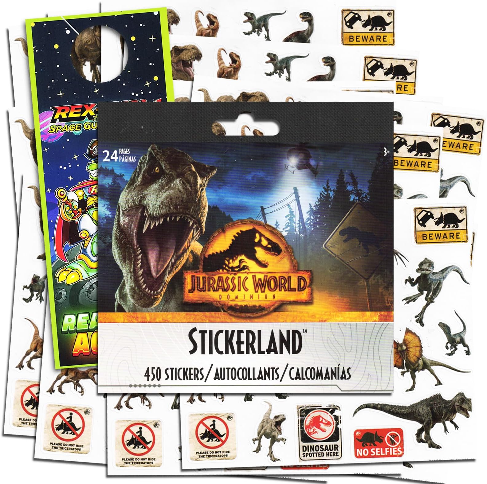Jurassic World Dinosaur Stickers Party Favors Bundle ~ 450 Jurassic World Stickers for Kids Boys Girls (24 Sticker Sheets, Dinosaur Party Supplies)