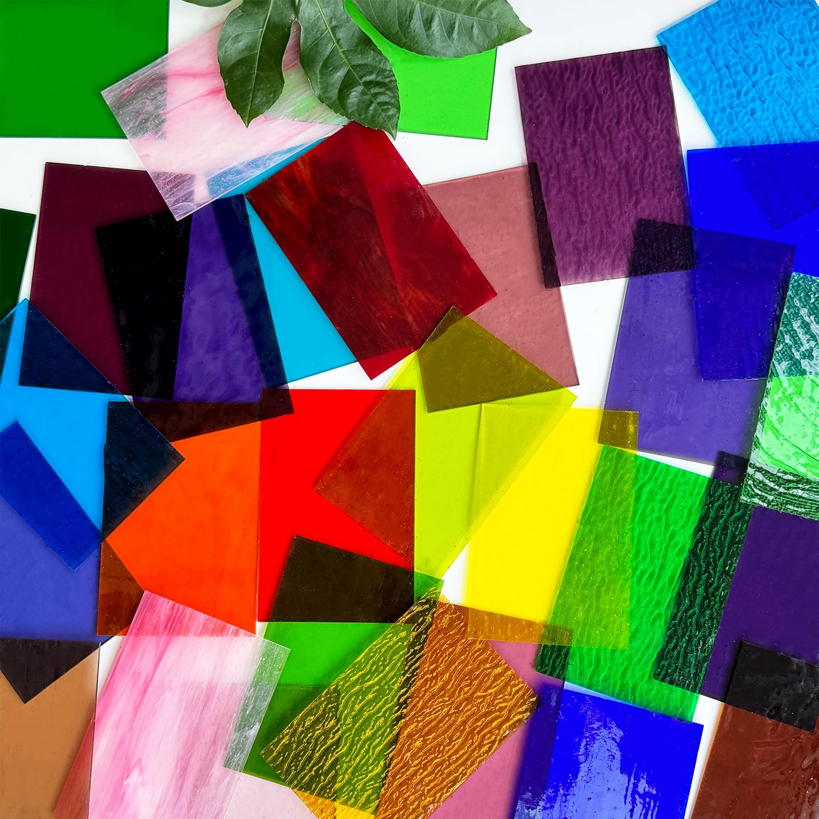 ILLUCKAI Transparente Buntglasplatten, 15,2 x 10,2 cm, Kathedralenkunst, Mosaikfliesen, Zubehör, verschiedene Farben für Buntglasprojekte, 36 Blatt