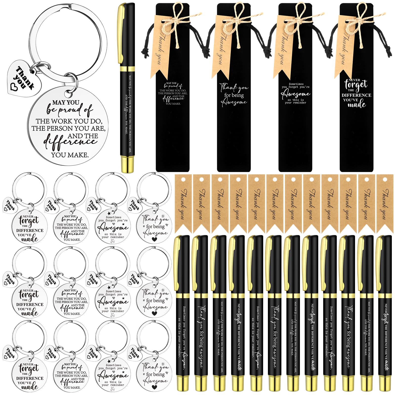12 Sets Employee Appreciation Gifts Bulk Inspirational Ballpoint Pens with Motivational Keychains Thank You Cards Positive Pen Thank You Gifts for Colleagues Coworkers Teacher Team Staff Graduation โ image 1