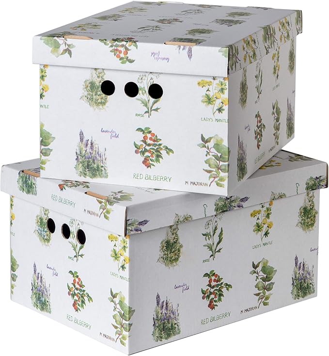 SOFTILLO Pack of 2 Decorative Storage Boxes With Lids Home Office Bedroom Wardrobe Box Organiser