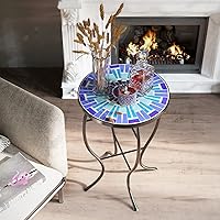 Vista 8 de Mosaic - Mesa auxiliar para exteriores, mesa auxiliar de patio, resistente a la intemperie, 14 pulgadas de diámetro, 21 pulgadas de alto, mesa