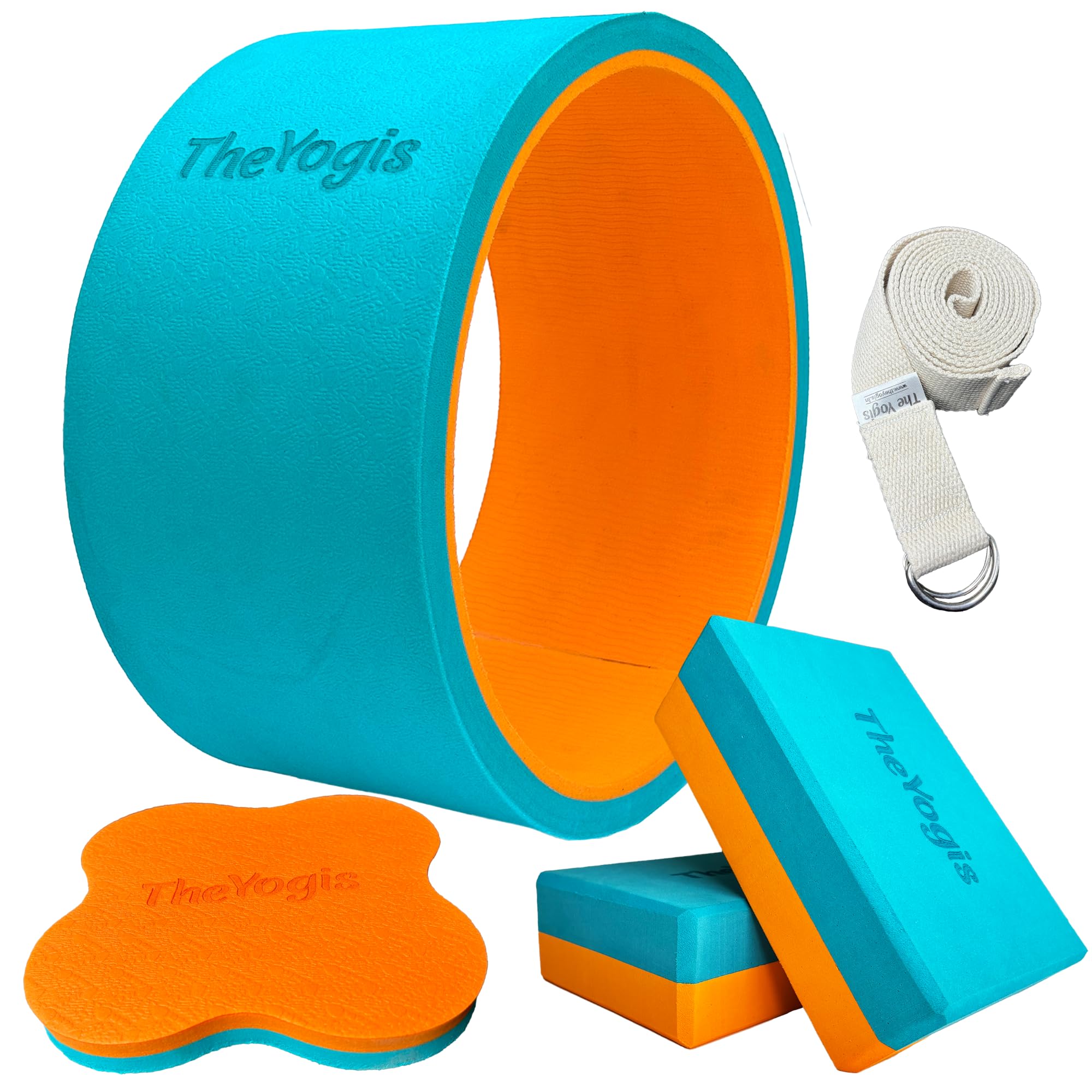 The Yogis Yoga Wheel Strongest & Most Comfortable Wheel Size -17 X 34cm with 2 blocks, 1 knee Pad And 1 Belt