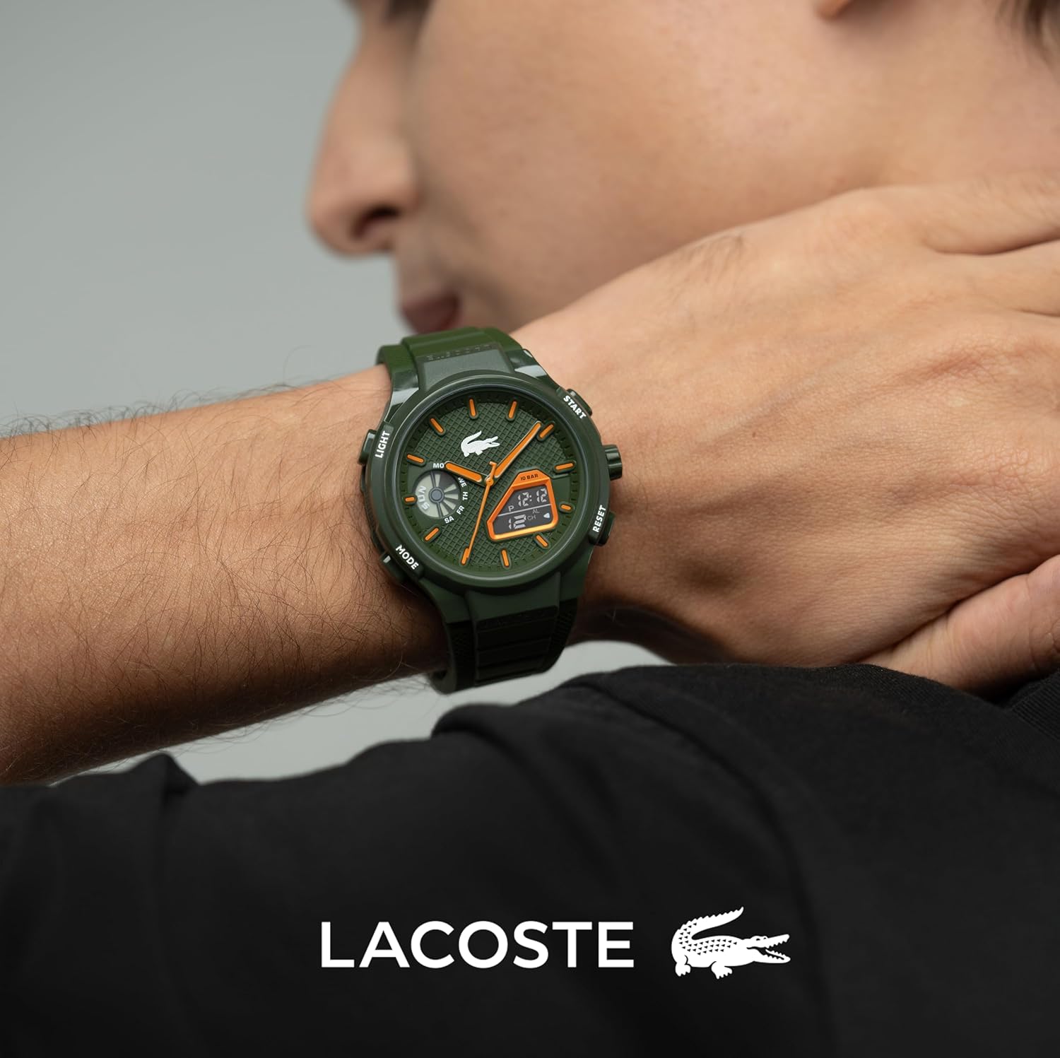 Lacoste LC33 Men's Analog-Digital Watch – TR90 Case, World Clock, Stopwatch, Alarm, Backlight, Textured Silicone Strap, Premium Fashion Timepiece - Gift for Him - 45mm - Image 6