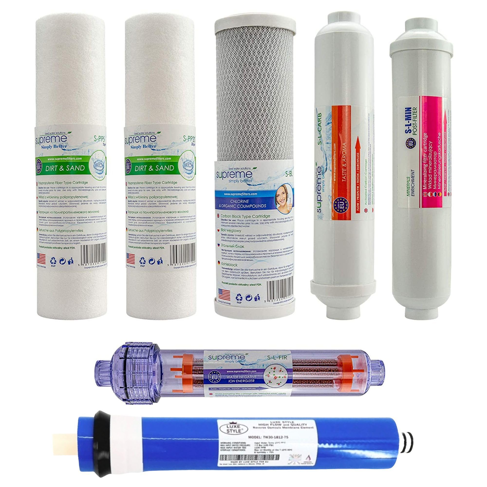 Ersatzfilterset inkl. Membrane geeignet für 7 Stufen Umkehrosmoseanlage Trinkwasseranlage Pura Natura RO7 Trinkwasserfilter Osmosefilter Membranfilter Osmoseanlage Wasserfilter Puranatura