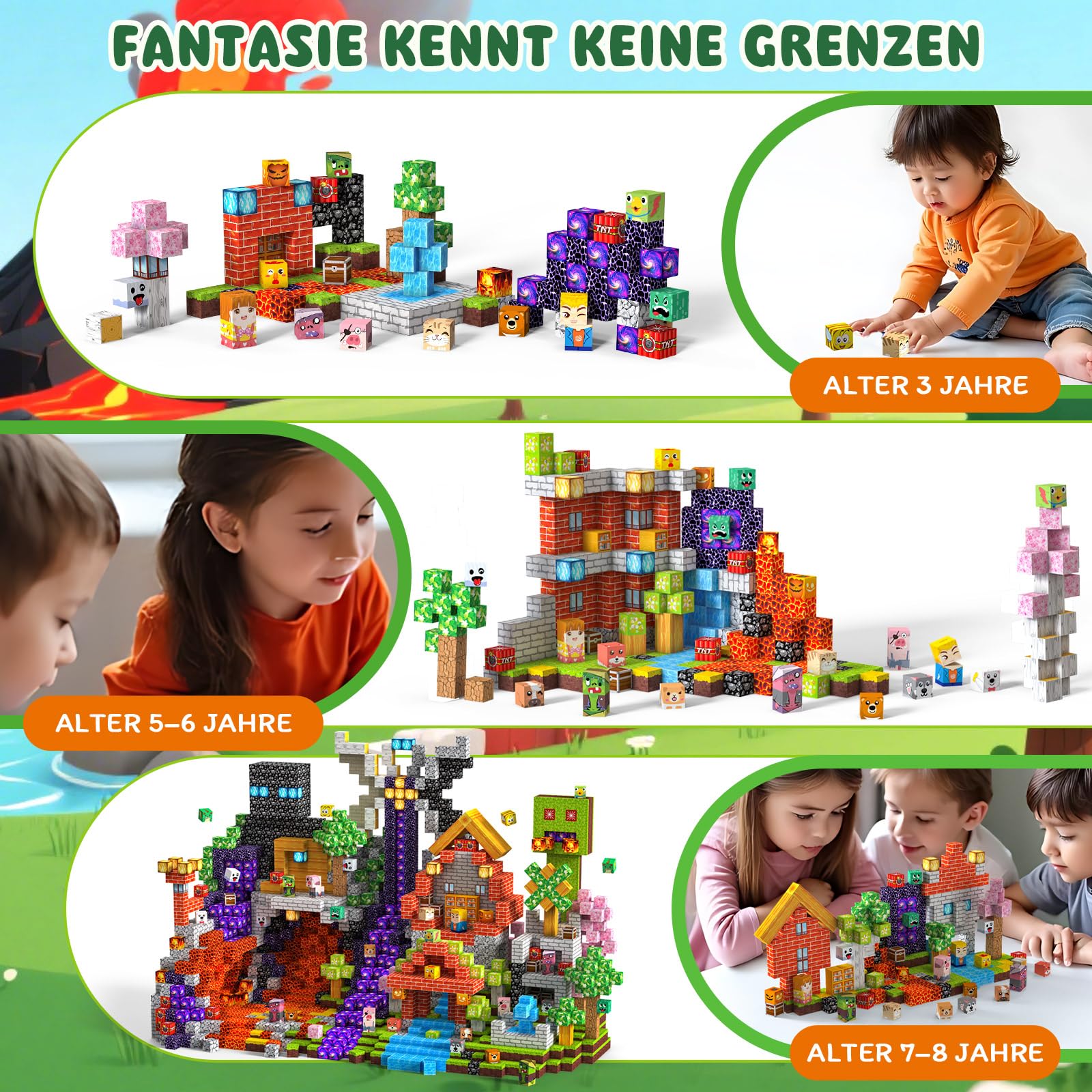 Magnetische Bausteine 330 PCS 2CM Magnetbausteine für Kinder ab 3 Jahre Magnetic Blocks, Spielzeug Magnete Kinder, Magnetische Bauwelt Geburtstag Geschenk ab 3 4 5 6 7 8 9 10 11 12 Jungen Mädchen