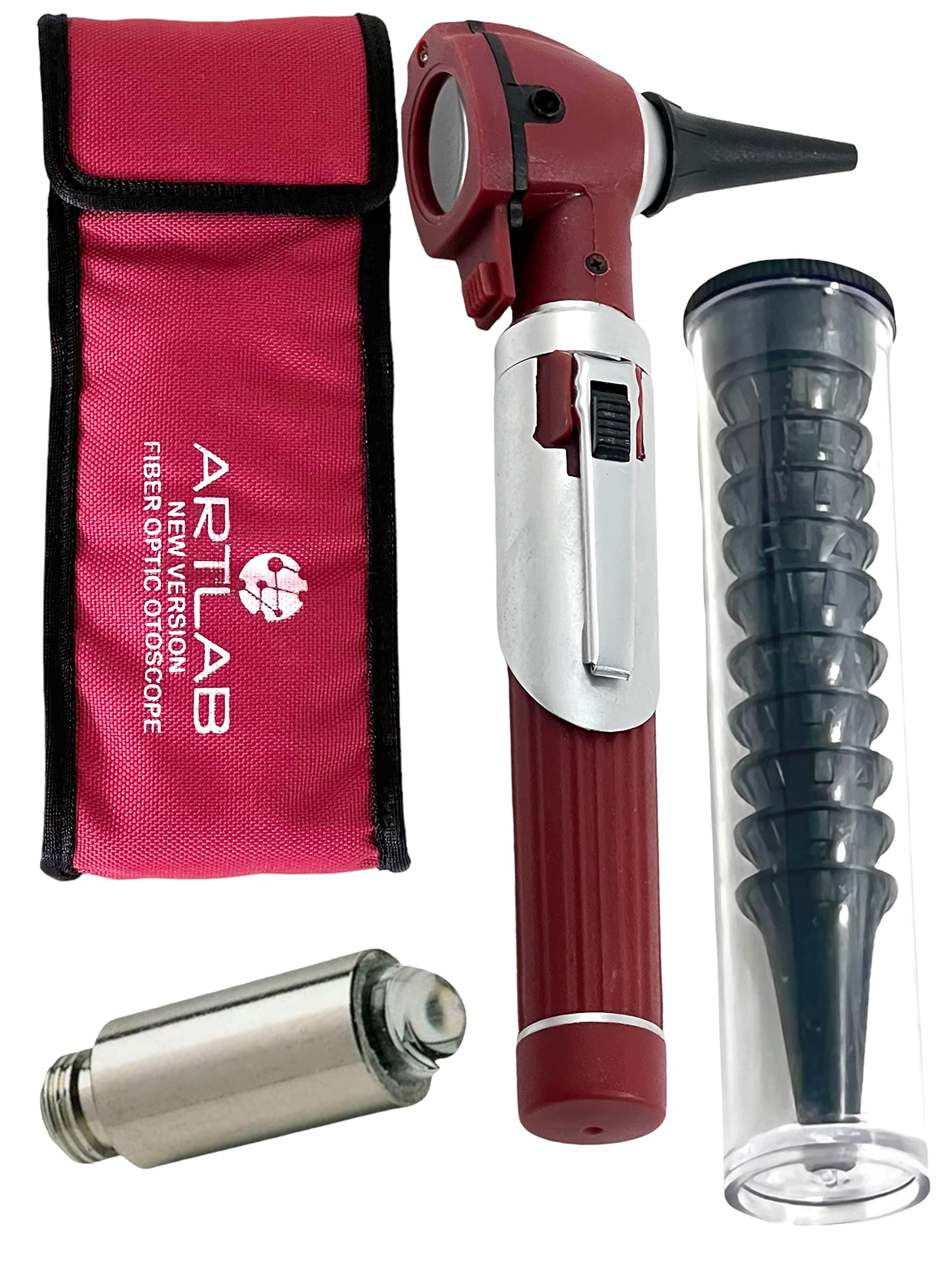 Artlab-Otoscope - Ear Otoscope with Light, Ear Infection Detector -Mini Otoscope Set Pocket Ear Scope Set for Students Nurse Children Adults Pets Home use (Burgundy)