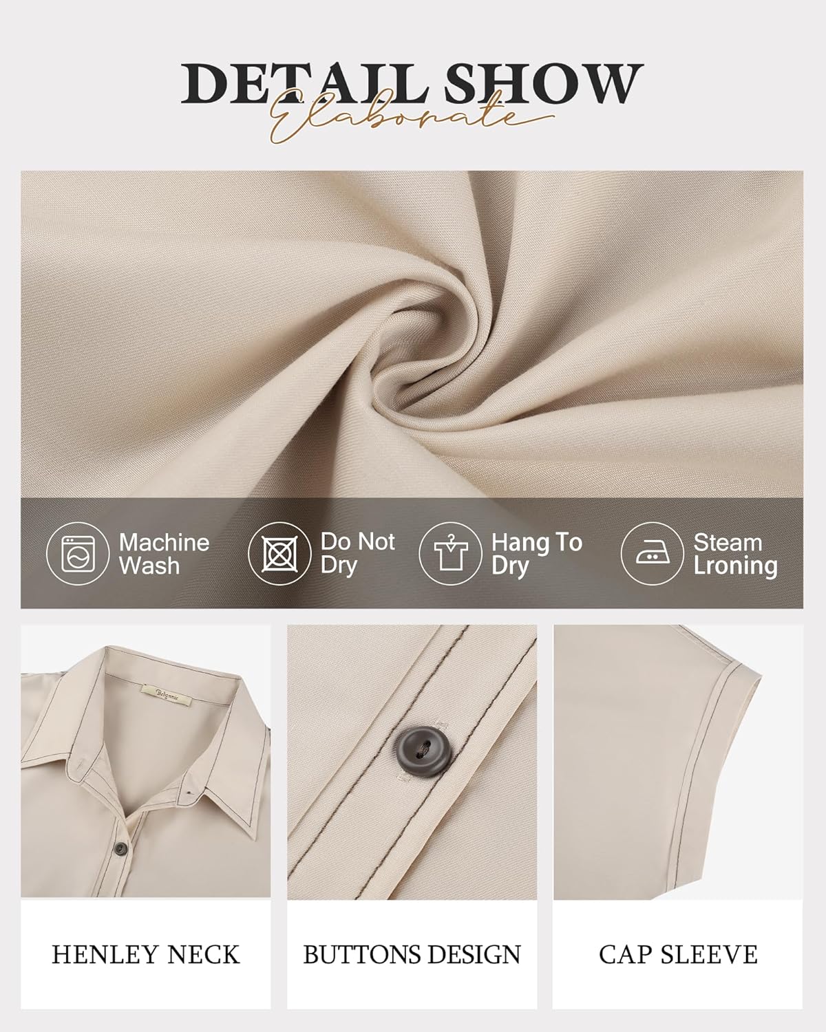 Bebonnie Women's Button Down Shirts Short Sleeve Dress Shirts Collared Work Office Blouses - Image 5