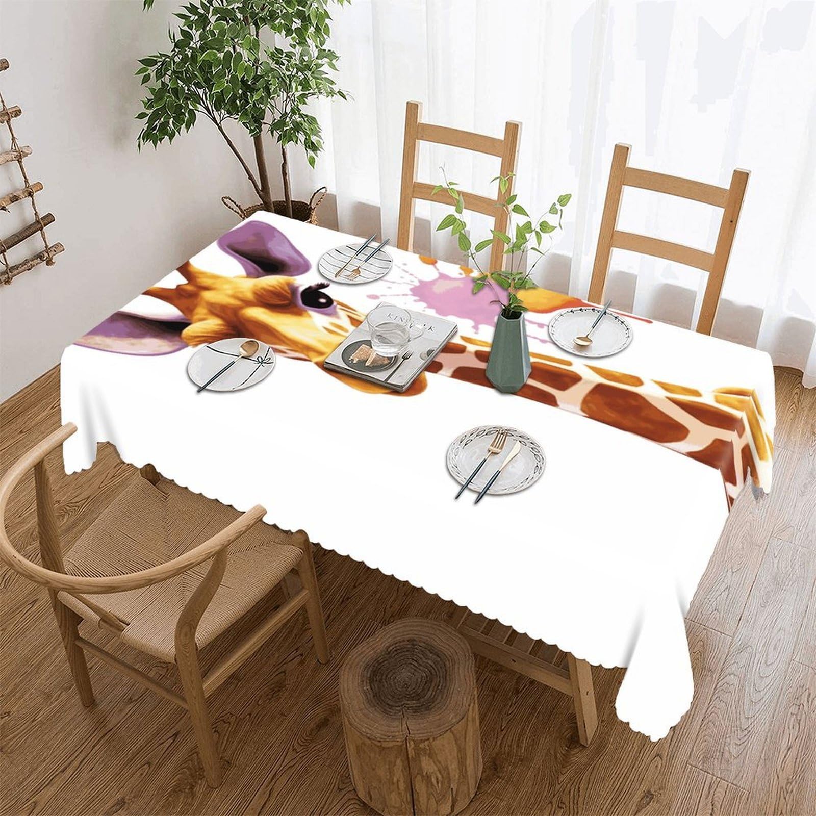 Fekiloot Style Giraffe1 Tablecloths Heavy Duty Washable Fabric,Birthday Tablecloth-Wavy Edge Design,Polyester Table Cloth For Restaurant,Picnic,Indoor And Outdoor Dining60 X120
