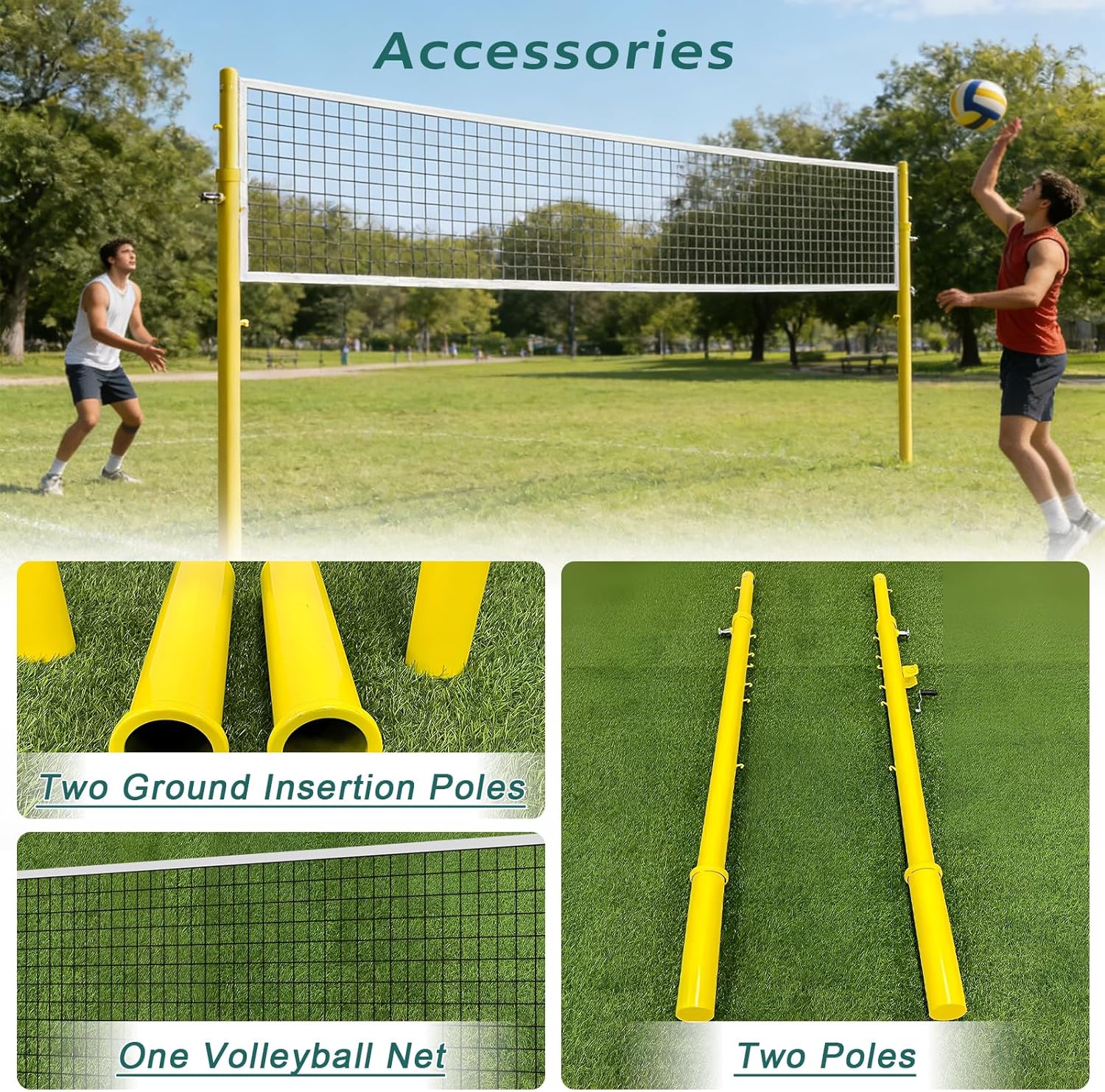 Professional Volleyball Net Poles with Ground Sleeves, Volleyball Net System for Indoor & Outdoor Use, Volleyball & Badminton Poles 6-Height Adjustable 5.09ft-7.97ft, for Backyard Park School