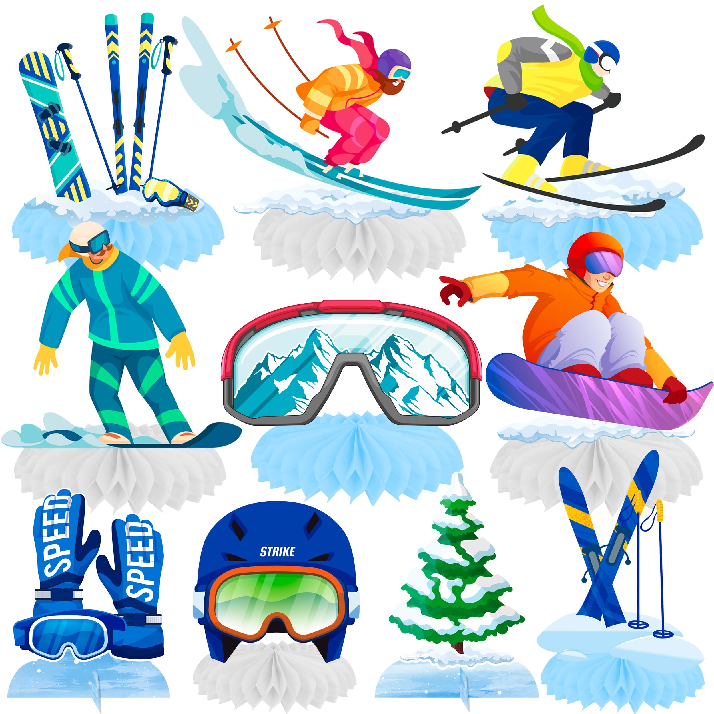 Skiing Honeycomb Centerpieces 11Pcs Ski Birthday Party Decorations Ski Party Decor for Baby Shower Winter Skiing Party Table Centerpieces Sport Skier Centerpieces for Table