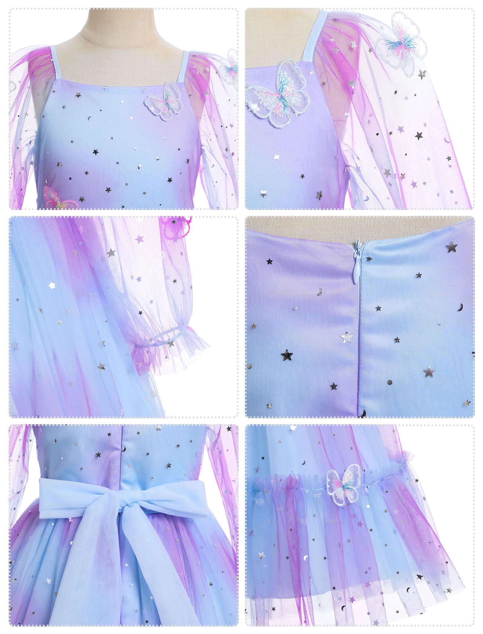 IDOPIP Kleinkind Baby Mädchen Kleider Lange Puffärmel Festzug Mesh Tutu Kleid Säugling Hochzeit Taufe Fotoshooting Tüll Kleid