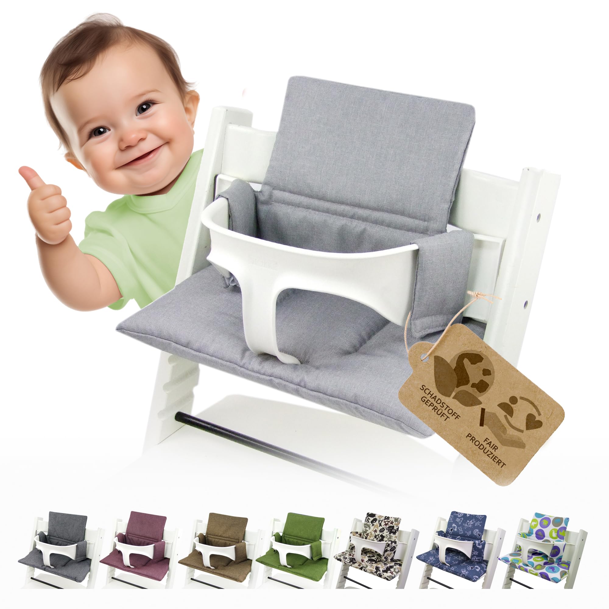 ninna-nanna by Bambiniwelt - Cojín de repuesto compatible con trona Tripp Trapp (org. gris claro)