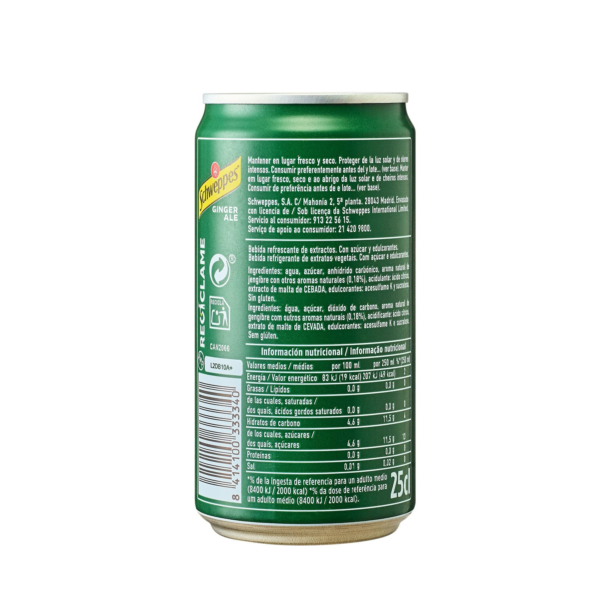 Schweppes Ginger Ale Bebida Refrescante - 250 ml PACK 24unid