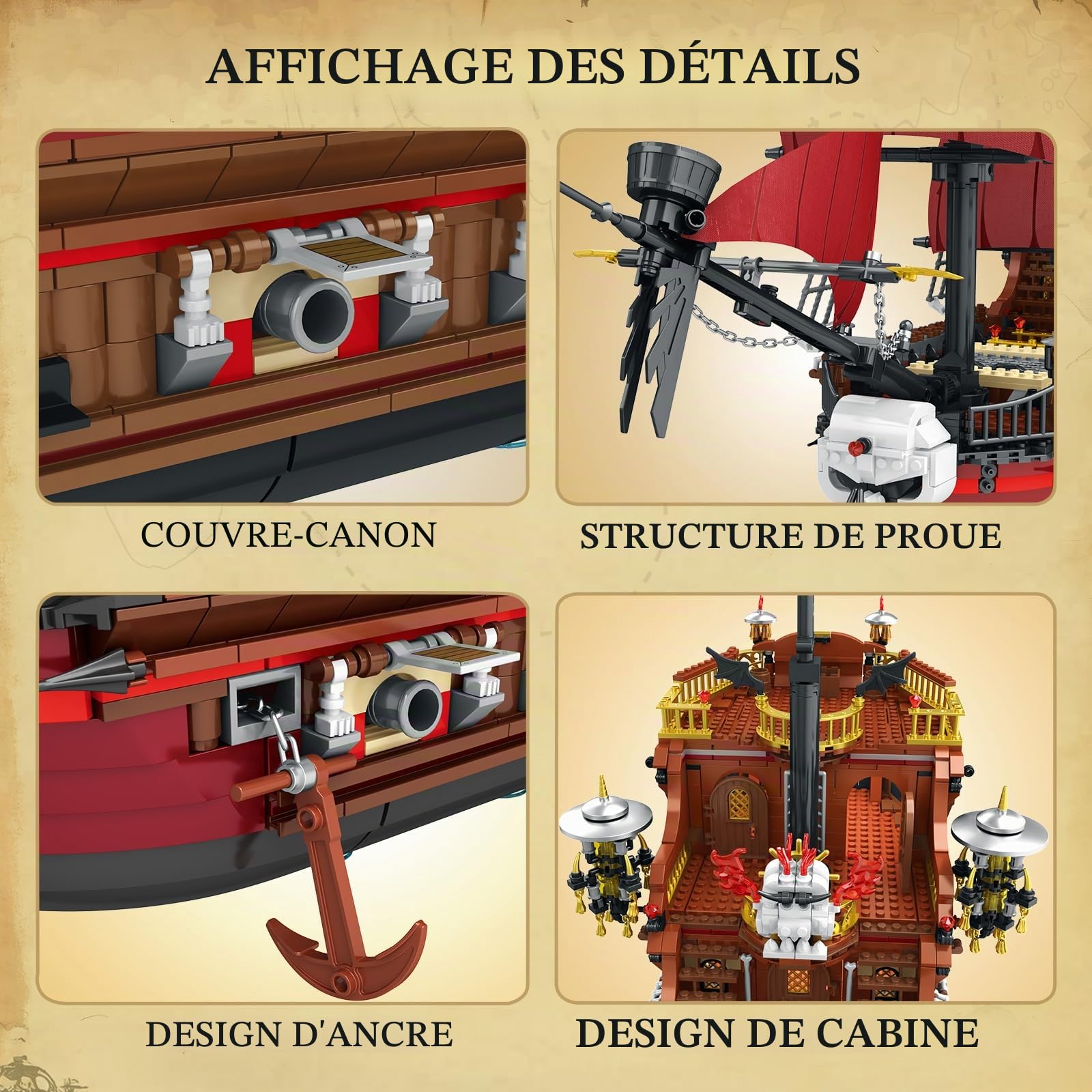 Reobrix 66010 - Modèle bateau pirate - Briques de construction - Jouet - Cadeau pour enfants et adultes - Décoration de maison