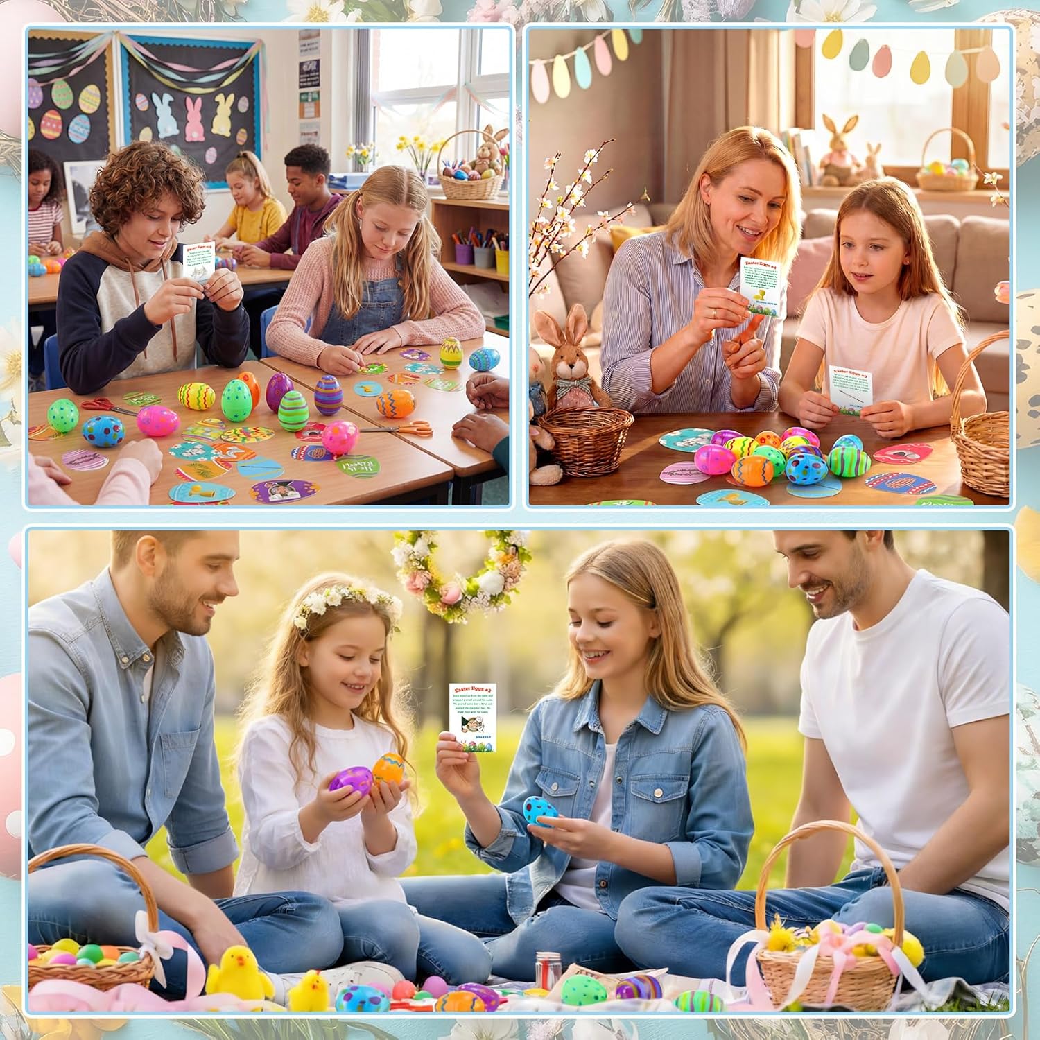 Thenshop 4 Set Resurrection Easter Story Eggs 48 Matching Religious Story Cards Holy Week Card Easter Egg Fillers Christian Resurrection Gifts for Christian Basket Stuffers Classroom Activities Favors