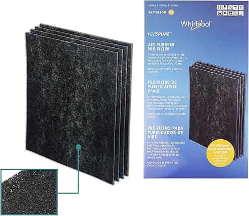 Miniatura 2 de Whirlpool WPPRO 2000 - Juego de filtros de carbón activado auténtico, purificador de aire HEPA que reduce el olor para mascotas, elimina el humo,