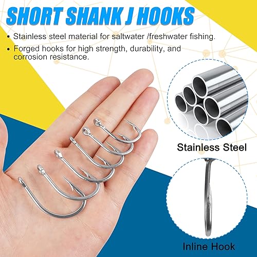 Miniatura 5 de Ganchos de cebo vivo para agua salada, 50 piezas O'Shaughnessy Live Bait Ganchos de mango corto con puntos en línea de pesca J ganchos tamaño 1#-50