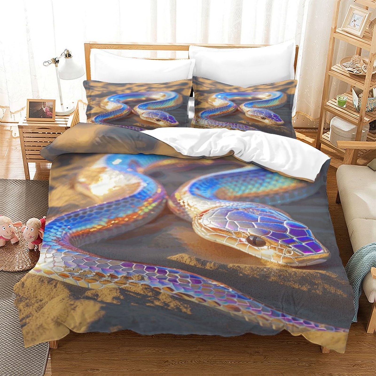 P1S9U7W5Y Realistic Snake Pattern 3D Printed Duvet Cover Set 3pcs Microfiber Snake Bedding Set King（220x240cm）