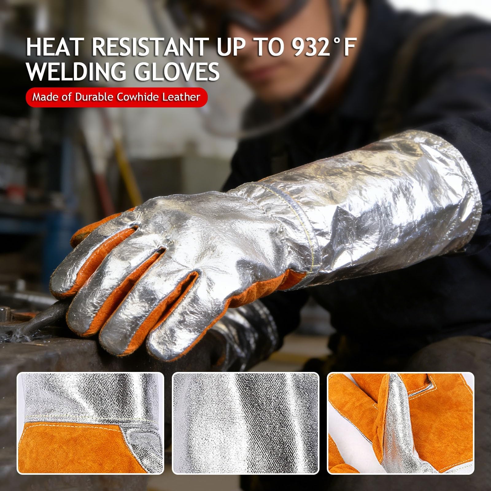 Gants de soudage, résistants à la chaleur et au feu, 500 °C, gants de barbecue pour griller, four, soudage par bâton, porte-pot, anti-épines pour travaux de cour
