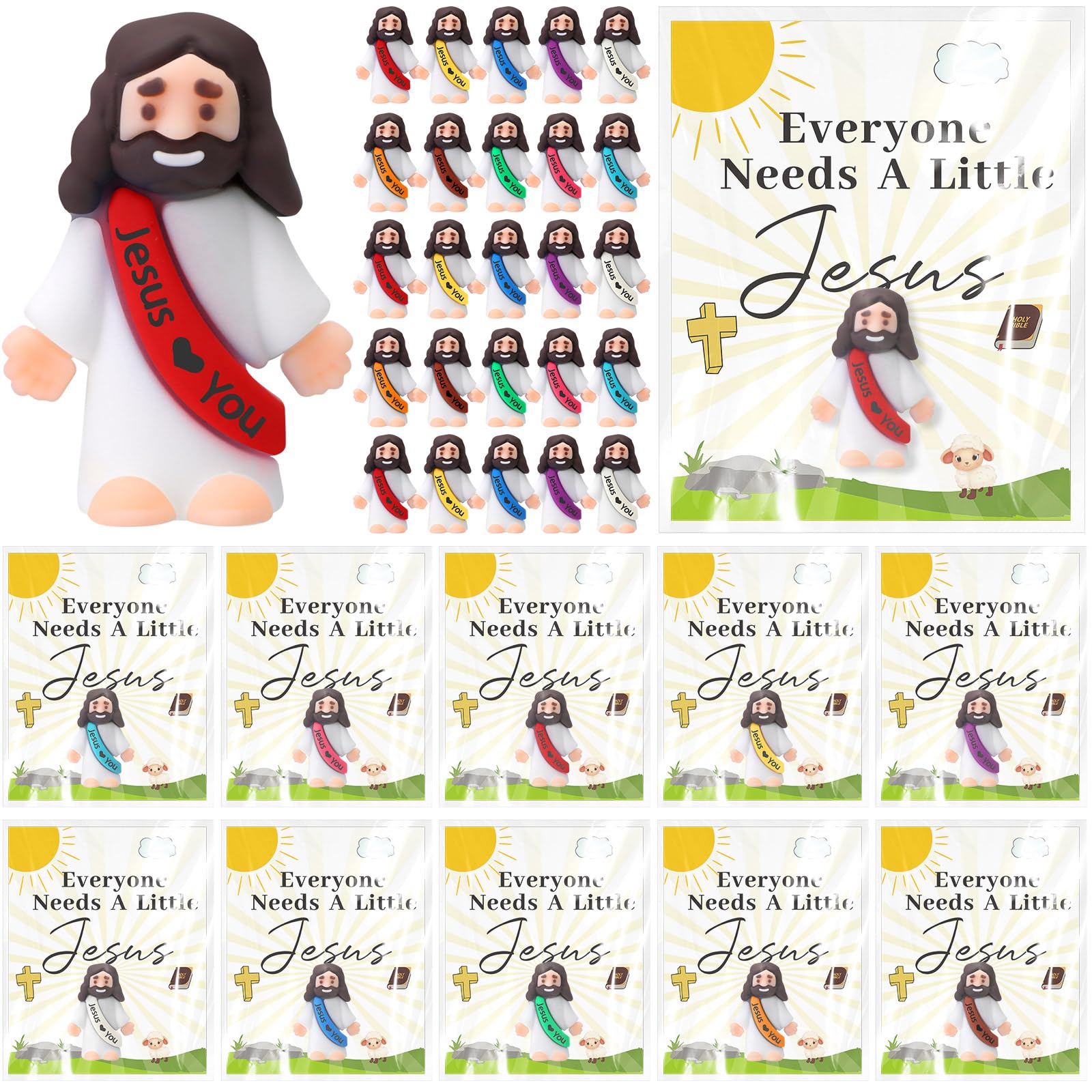 50 Set Jesus Loves You Figures with Card, Pocket Jesus with Blessing Cards for Religious Christian Confirmation Favors Easter Gift (Common Style) 50 Classic Style
