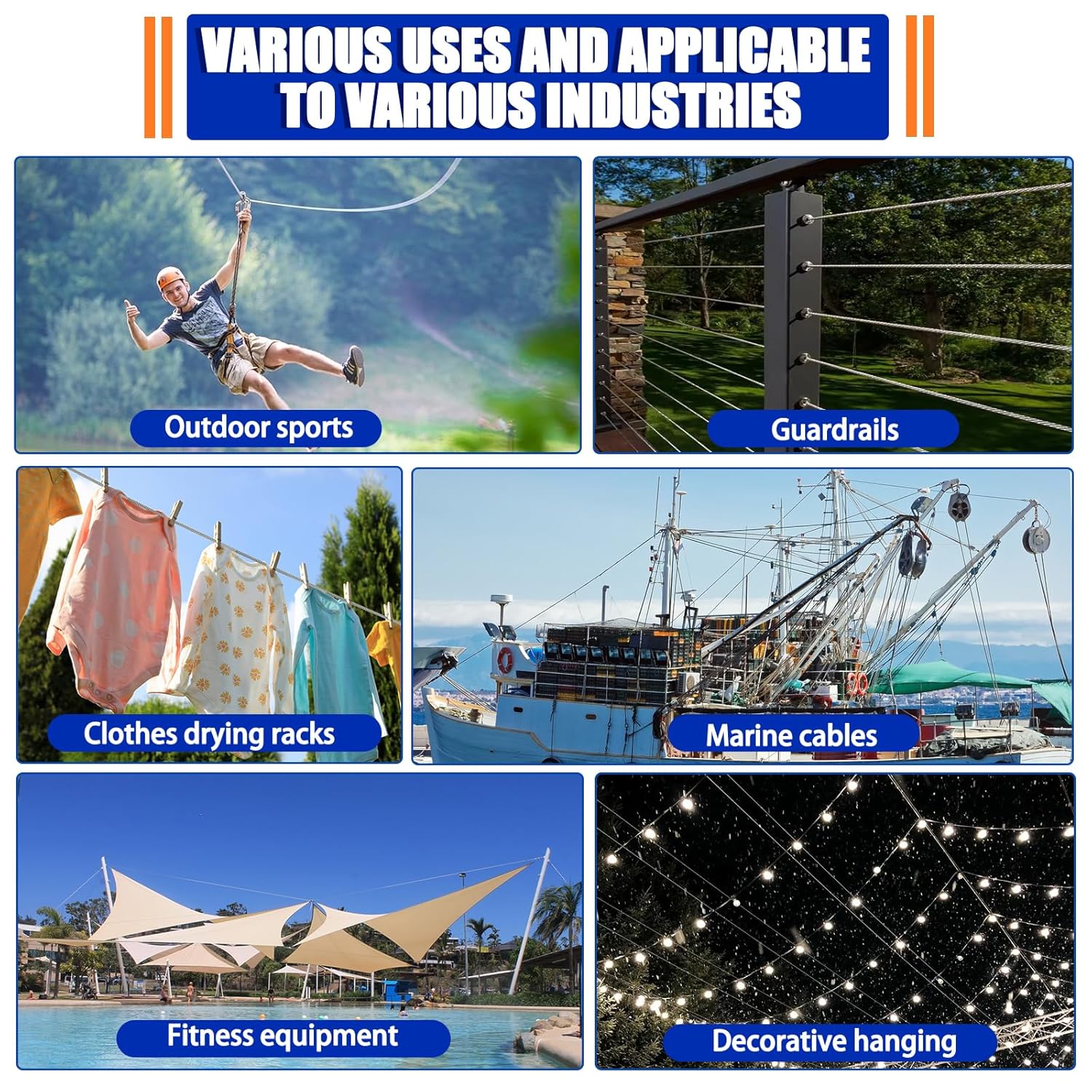 5/16 Steel Cable with Loops 100ft Stainless Steel Wire 7 * 19 Strands Aircraft Cable 9000 lbs Break Strength for Yard Zipline Shade Sail Fencing Duty Wire Rope kit with Clamps and Thimbles