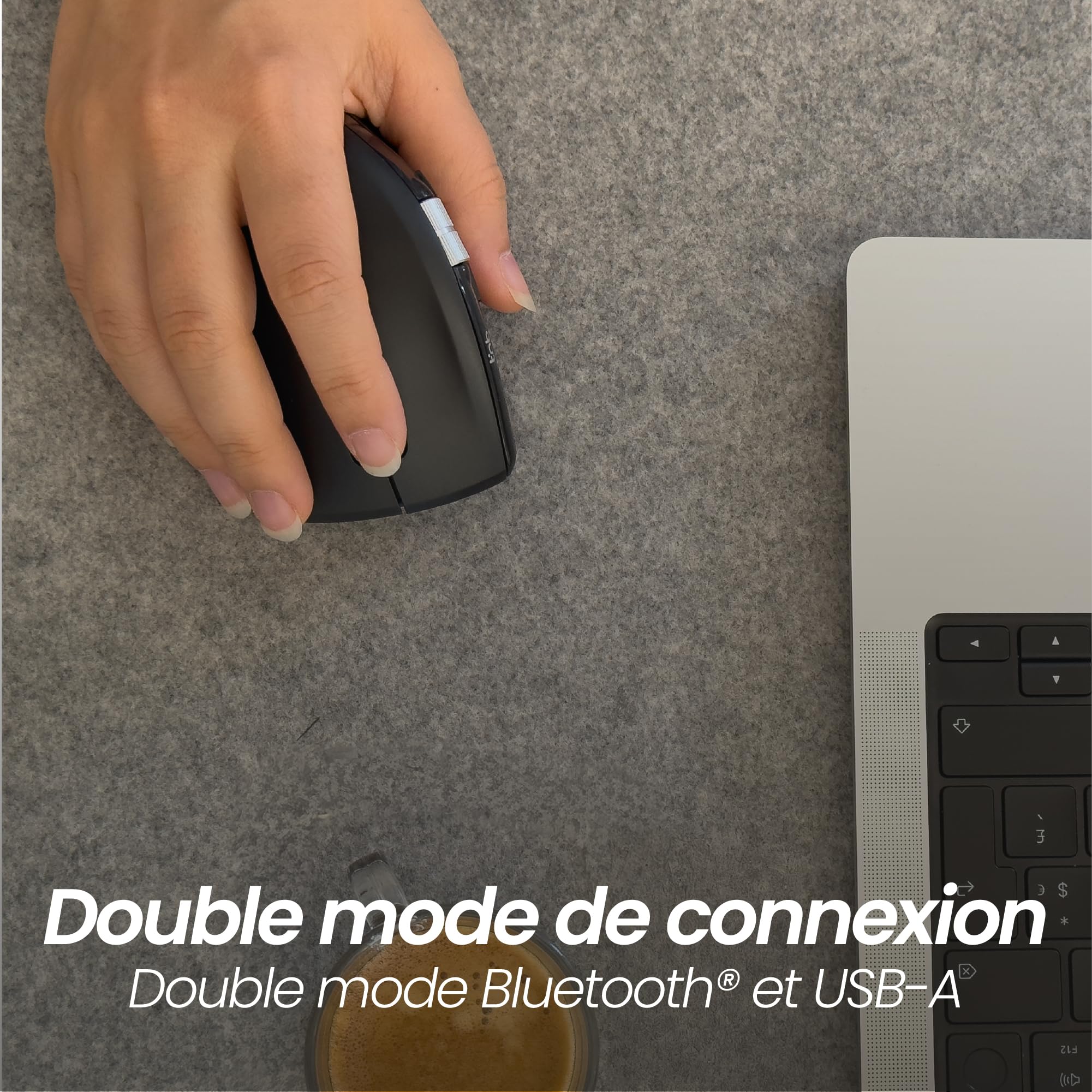 T'nB Infinite Pro Mouse, Wireless, Rechargeable, Scroll Wheel and Side Wheel, Ultra-Fast Scrolling, Dual Bluetooth Connection and USB Dongle, Compatible with Windows/MacOS - Black