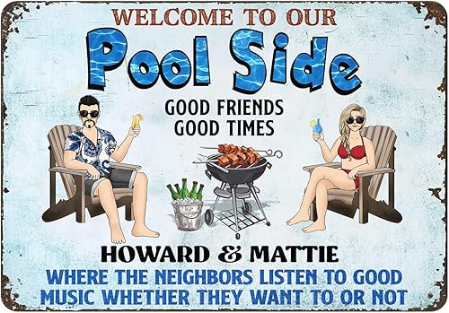 CustomizeAF Letrero de metal escalofriante personalizado junto a la piscina, decoración de la casa con reglas de piscina, decoración junto a la