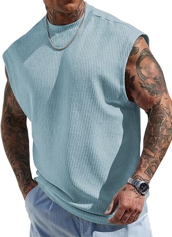 JMIERR Mens Tank Tops Textured Sleeveless Streetwear T Shirts Workout Muscle Gym Shirt