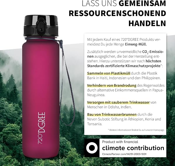 720°DGREE Trinkflasche “uberBottle“ 350ml, 500ml, 650ml, 1l softTouch +Früchtebehälter - Auslaufsicher, BPA-Frei - Schmale Wasserflasche für Kinder, Schule, Sport, Fahrrad, Gym, Fitness, Outdoor - 5