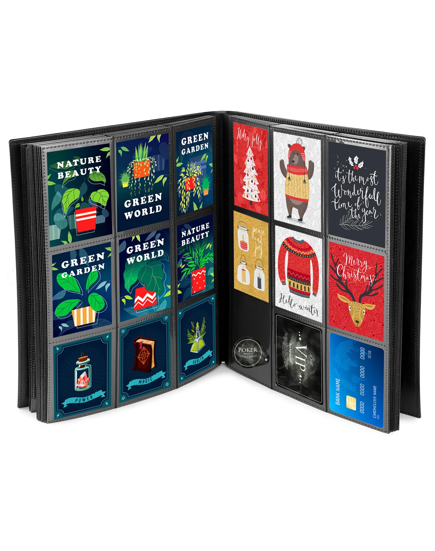 QWORK®Álbum de cromos, Carpeta universal de cromos con 30 páginas y 540 bolsillos para tarjetas, compatible con la mayoría de los cromos