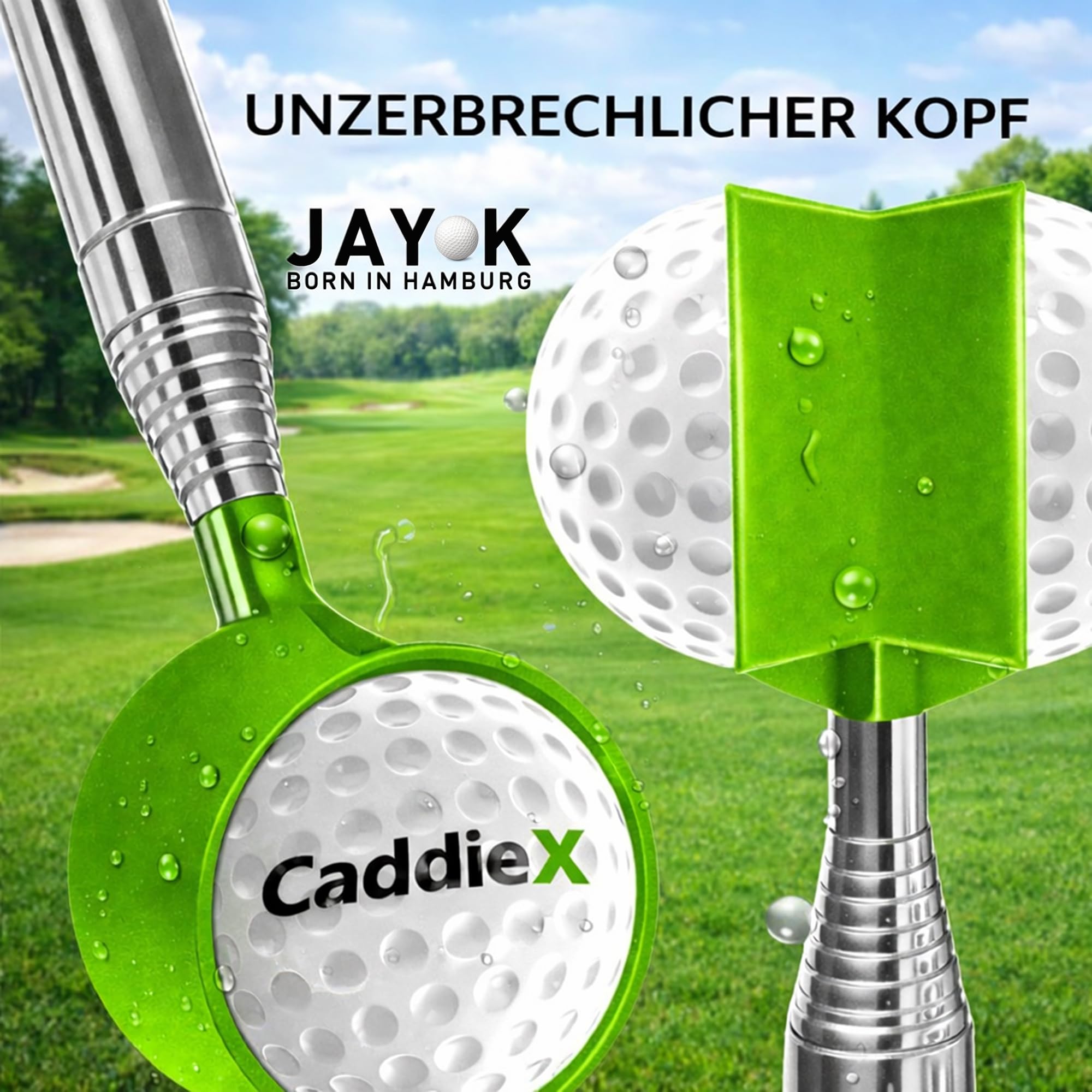 JAY K Golf Ball Angel Edelstahl – 9-Fach Teleskop bis 2,90 m – Kompakt 42 cm – Ergonomischer Softgriff – Sicheres 6-Kant-Greifsystem – Golfball Retriever Golfballangel in 5 Farben
