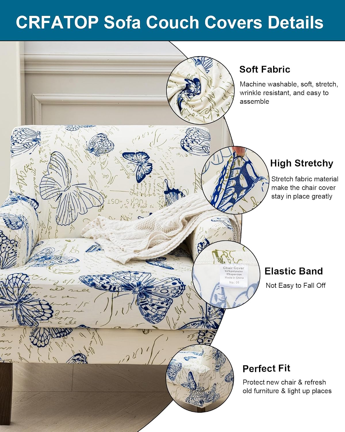 CRFATOP Mid-Century Accent Chair Covers with Cushion Cover Printed 2 Pieces Upholstered Armchair Slipcovers for Living Room Comfy Sofa Reading Furniture Protector for Apartment Bedroom Office,B01