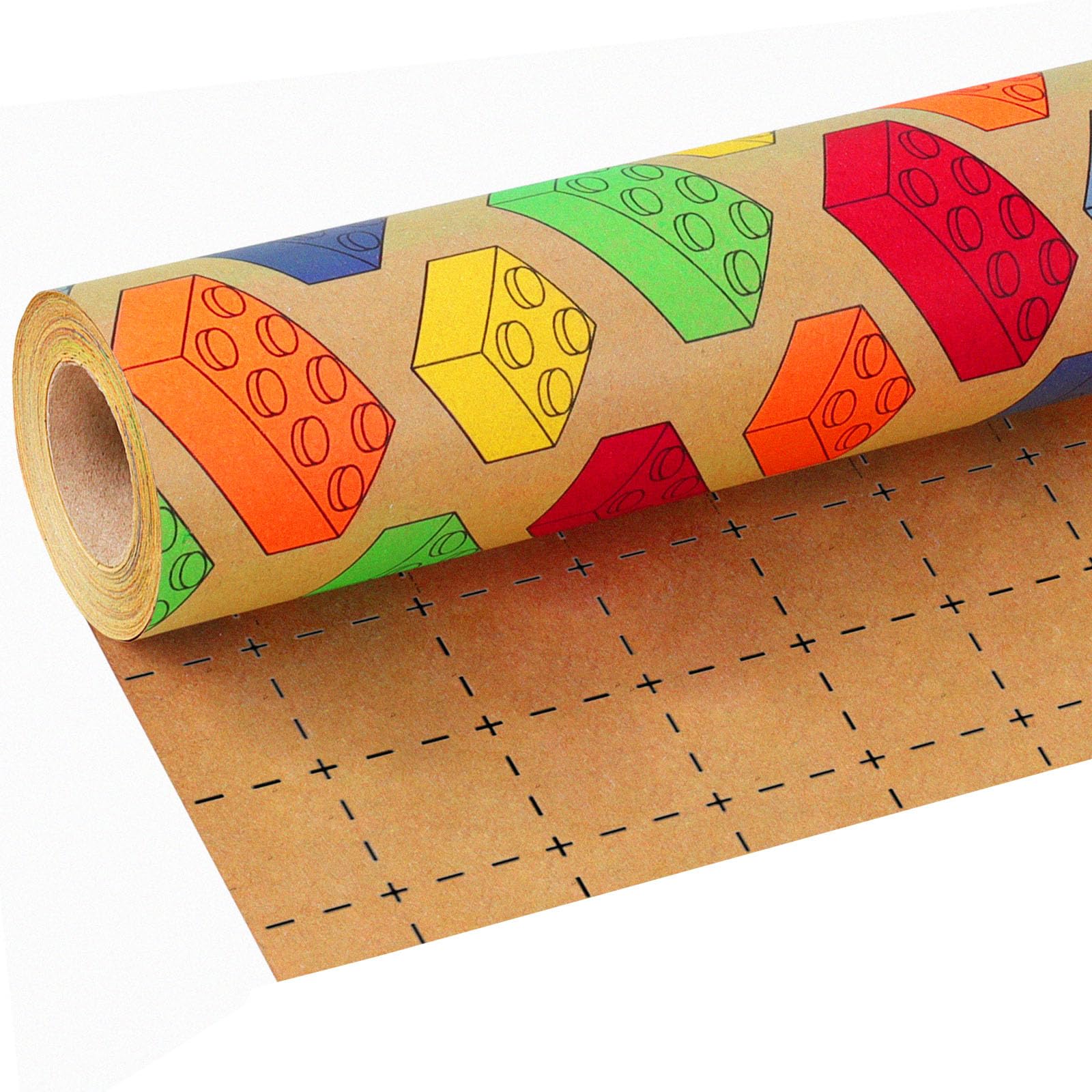 BIOBROWN Kraft Building Blocks Wrapping Paper for Boys Girls - 43cmX10m - Colorful Building Bricks Design Gift Wrap Paper for Kids Birthday Holiday Party Toy Lovers