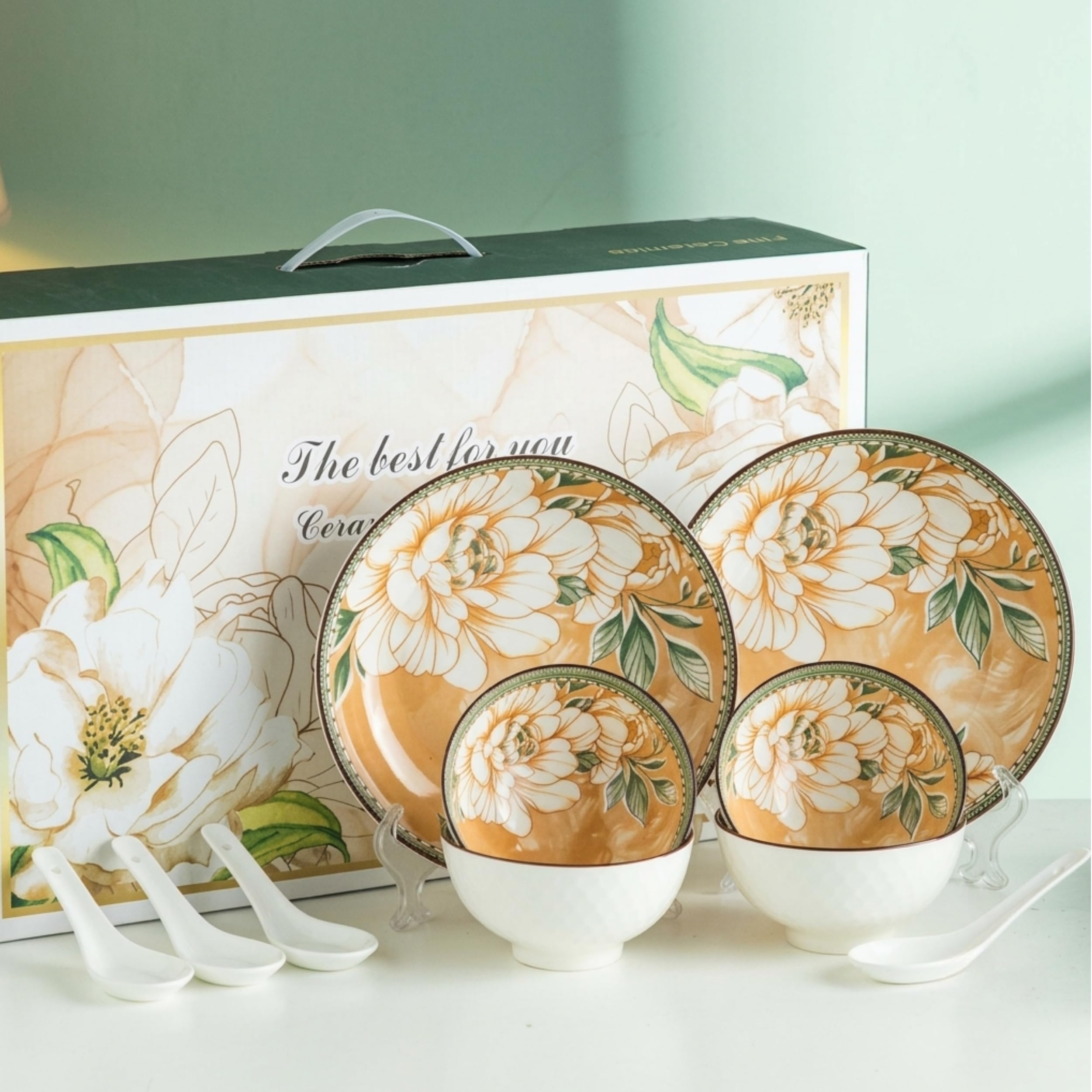 NYRWANA Leaf Bowls - Set of 4 Ceramic Plates -10