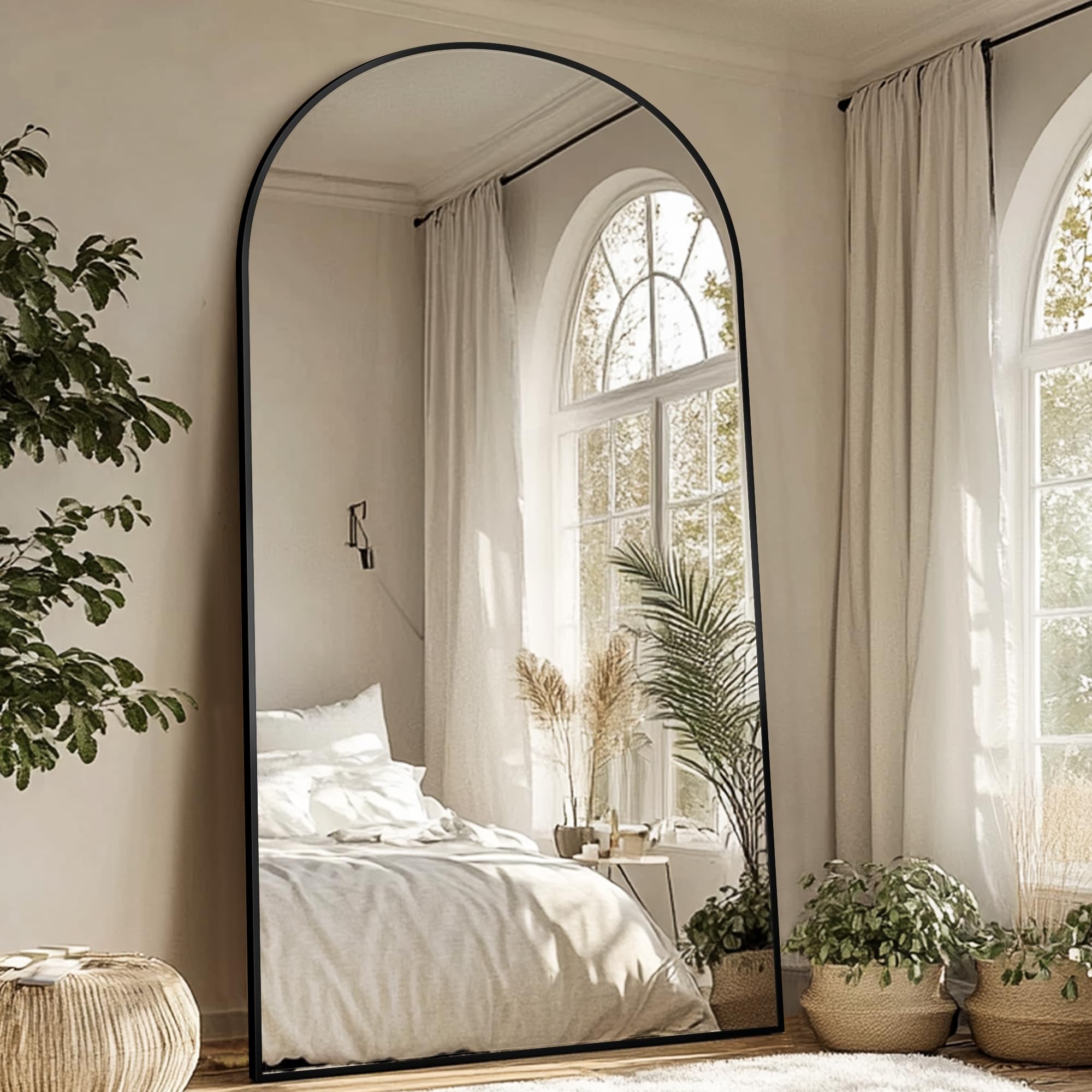 Antok Full Length Mirror, 44"x82" Oversized Floor Mirror with Stand for Bedroom, Living Room Cloakroom, Black, Arch Style