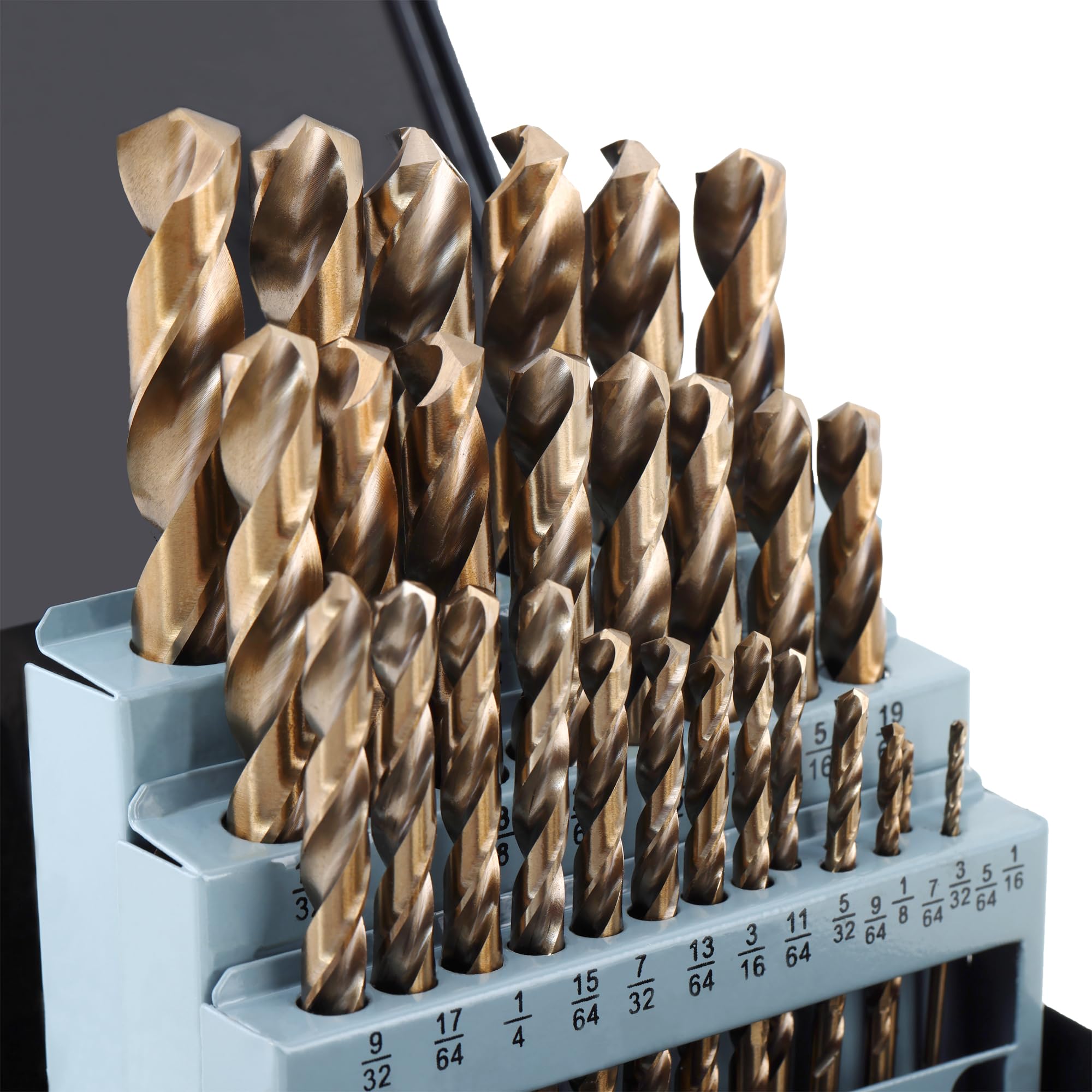 Juego de 29 brocas de cobalto M35 de 1/16 a 1/2 pulgadas, punta HSS de 135 grados con estuche de almacenamiento, kit de brocas helicoidales para hierro fundido, metal duro, acero inoxidable, plástico