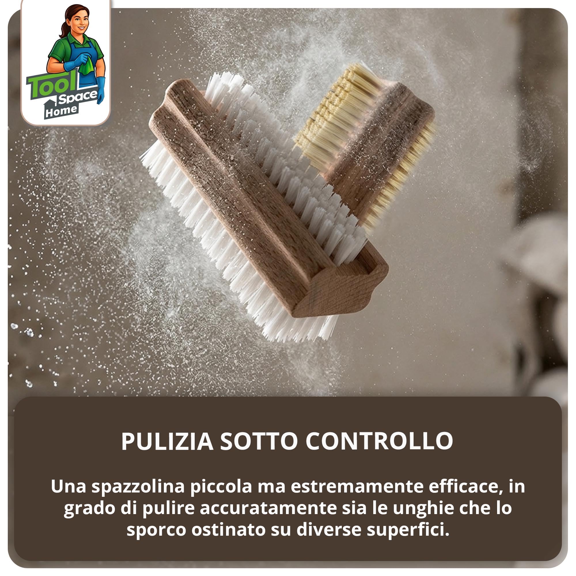 ToolSpace 2 Pezzi Spazzola per la Mano in Legno - Faggio Spazzolina per Pulizia Unghie Mani e Piedi - Dura Spazzole Doppiafaccia con Setole Naturale per Manicure Pedicure e Corpo - Spa Accessorio