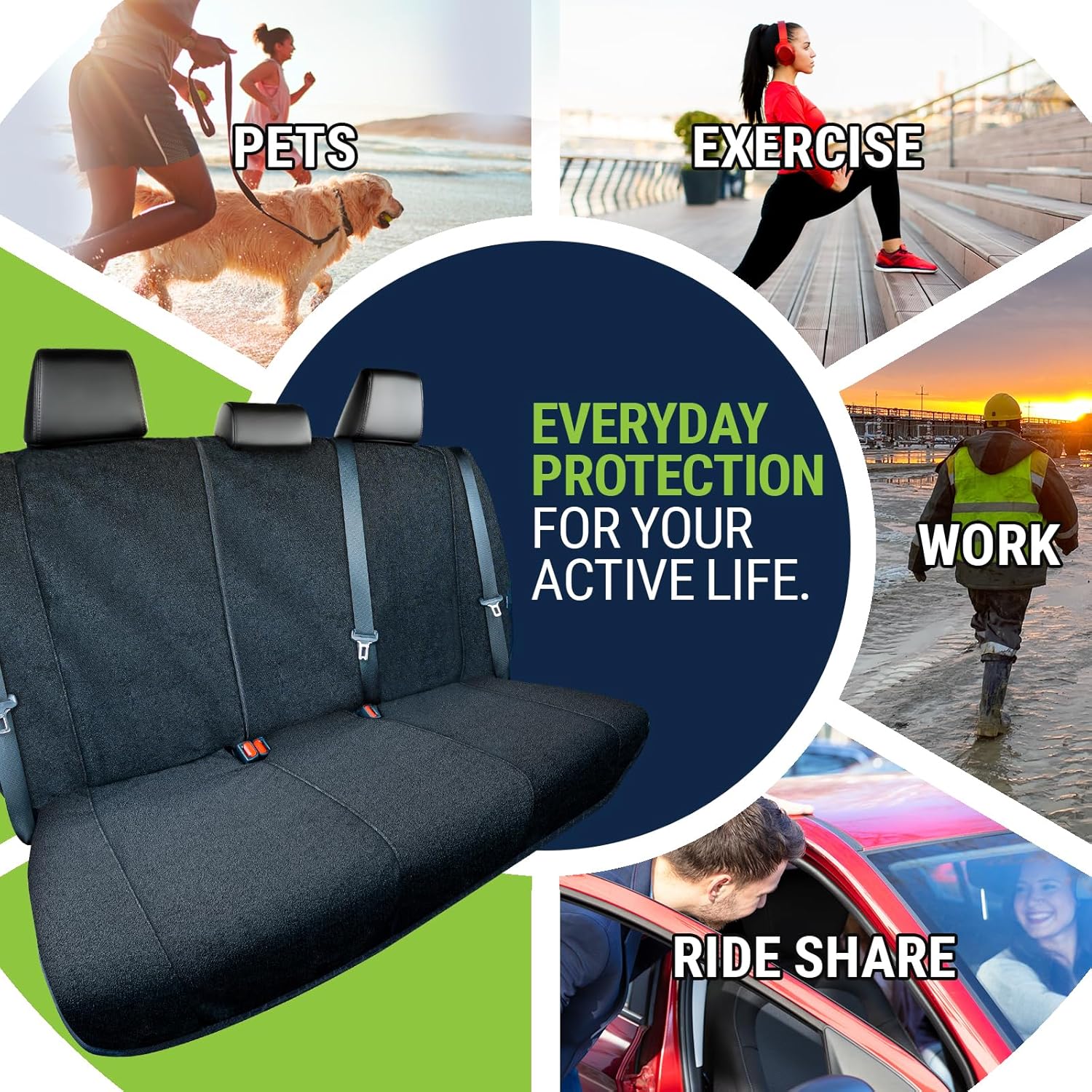 Season Guard Back Seat Towel Seat Cover for Cars; Great for After Gym Workouts, Dogs, and Outdoor Activities; Universal Fit for Cars SUVs Vans Trucks Rear Seats, EZ fit, Non Slip Grip, Black