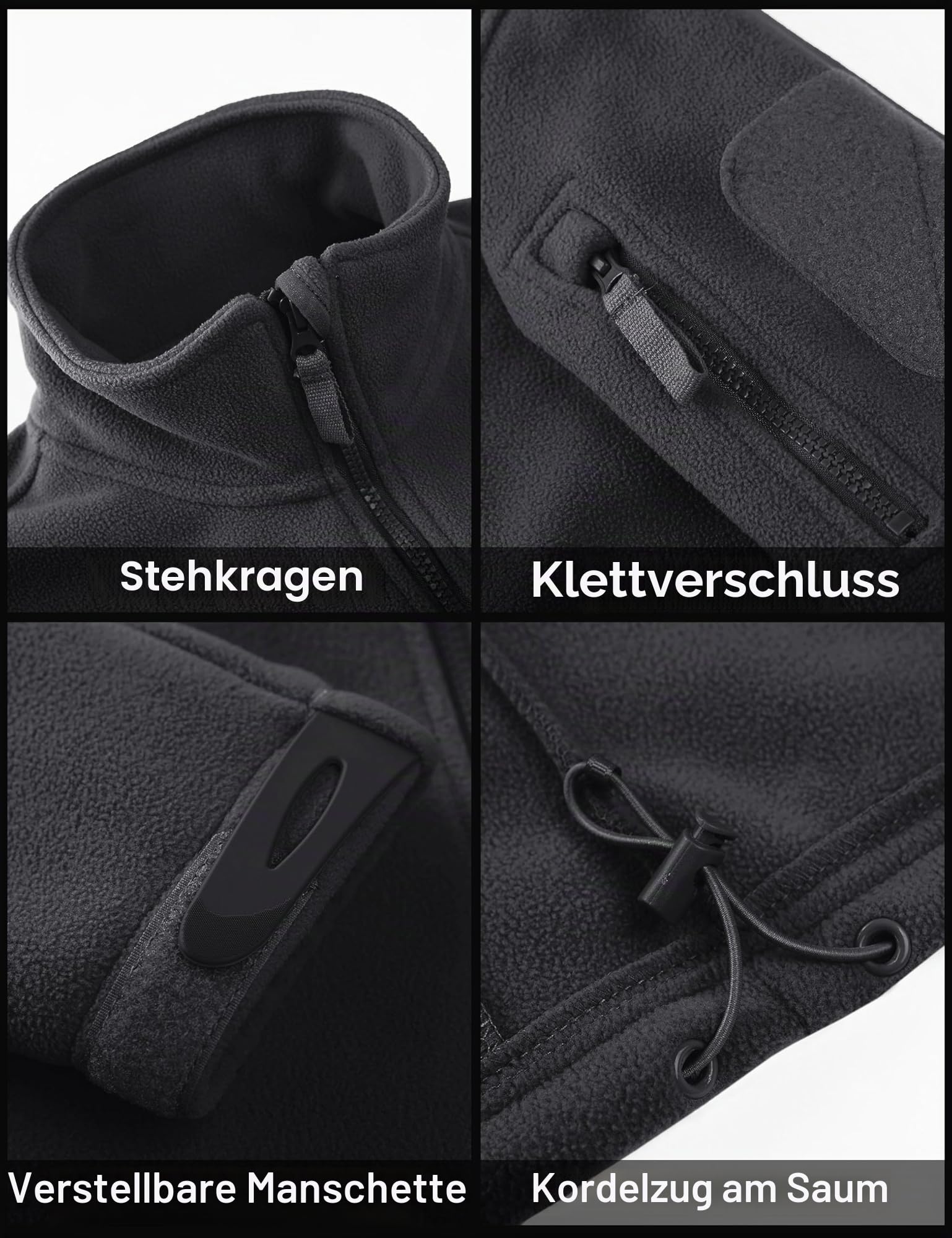 KEFITEVD Outdoor Fleecejacke Herren Multi Taschen Full Zip Army Jacke Warm Winter Tactical Jacke Stehkragen Fliesjacke Übergangsjacke