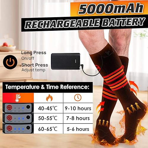 Miniatura 3 de Calcetines térmicos para hombres y mujeres, calcetines eléctricos recargables de 5000 mAh, lavables, calcetines de calefacción unisex a batería,