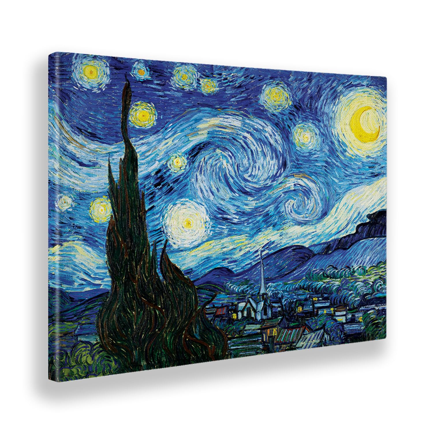 Giallobus - Cuadro - Vincent Van Gogh - Noche estrellada - Lienzo con marco estándar - 140x100 - Listo para colgar - Cuadros modernos para el hogar