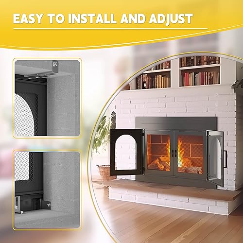 Miniatura 5 de Puerta de chimenea, puertas de chimenea con pantalla y decoración de vidrio, protector de malla de hierro y paneles magnéticos, se adapta a