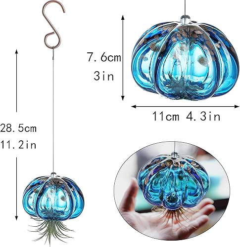 Miniatura 6 de H&D HYALINE & DORA Maceta colgante de medusas de vidrio soplado, bonito soporte para plantas de aire de medusa azul, regalo para habitación de