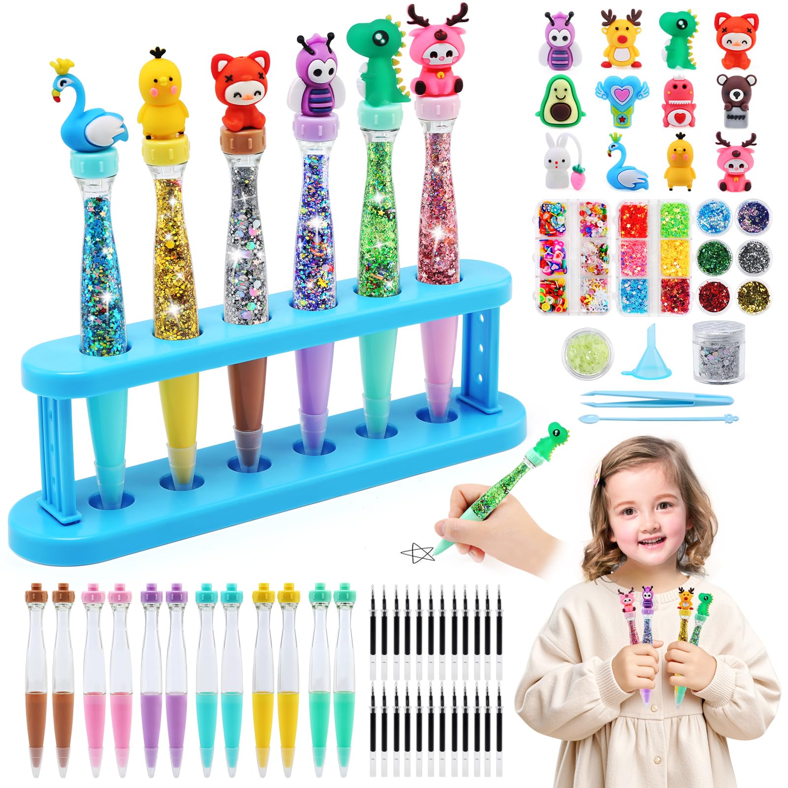 BelleStyle DIY Pen Making Kit, Pen Creator Studio with 72 Accessories, Colouring Personalised Pen Making Kit for Kids, Glitter Pens Marker Set Creative Arts & Crafts Gifts for Girls Boys Ages 6-12