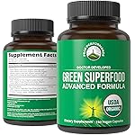 Organic Super Greens 150 Capsules - Green Juice Superfood Supplement with 25 All Natural Organic Ingredients. Max Energy and Detox Super Food Pills with Spirulina, Spinach, Kale, Turmeric, Probiotics