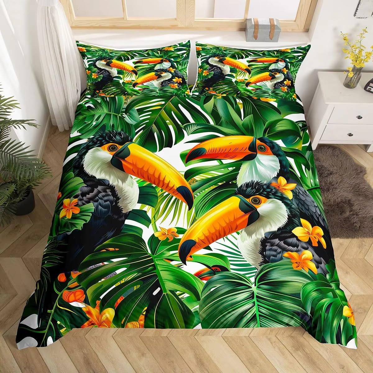 NDXRWDZR Single Bedding Set Toucan Duvet Cover for Kids Soft Hypoallergenic Microfiber Duvet Cover with Zipper Closure, 1 Duvet Cover 135x200 cm + 2 Pillowcases 50x75 cm